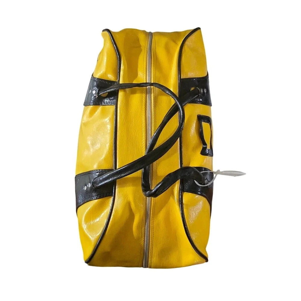 Vintage Adidas Trefoil Duffle Bag Yellow Black Vinyl Retro 70s 80s Travel Gym